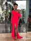 Sexy Red One Shoulder Side Slit Floor-Length Prom Dresses PDS1082