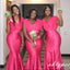 Women Pink Tulle V-Neck Floor-Length Mermaid Bridesmaid Dresses Online, BDS0365