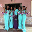 Sexy Blue Appliqued Off Shoulder Floor-Length Mermaid Bridesmaid Dresses Online, BDS0364