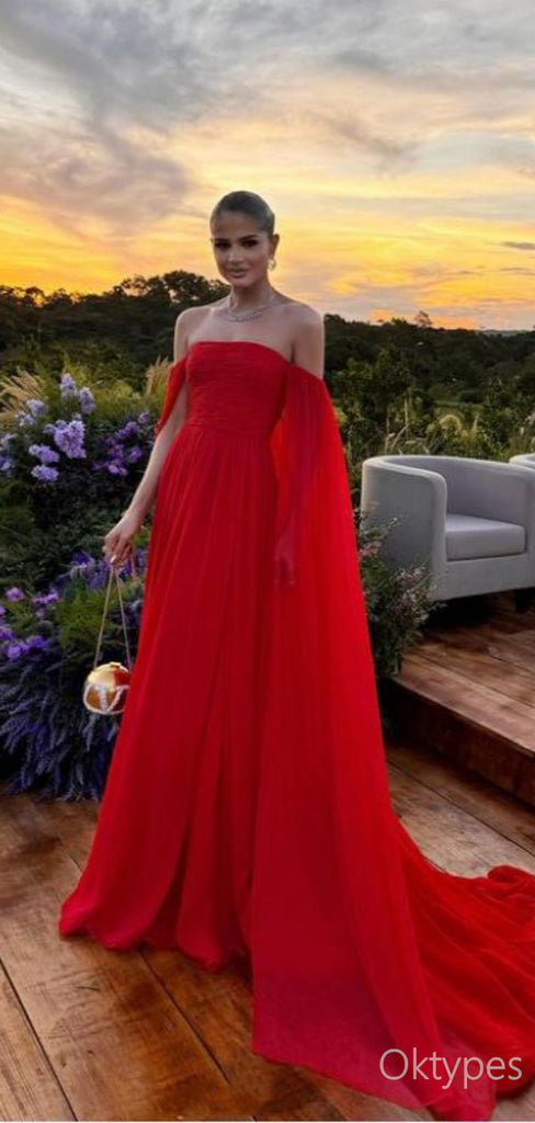 Sexy Red Off Shoulder Full Sleeve Floor-Length Women Prom Dresses PDS1252