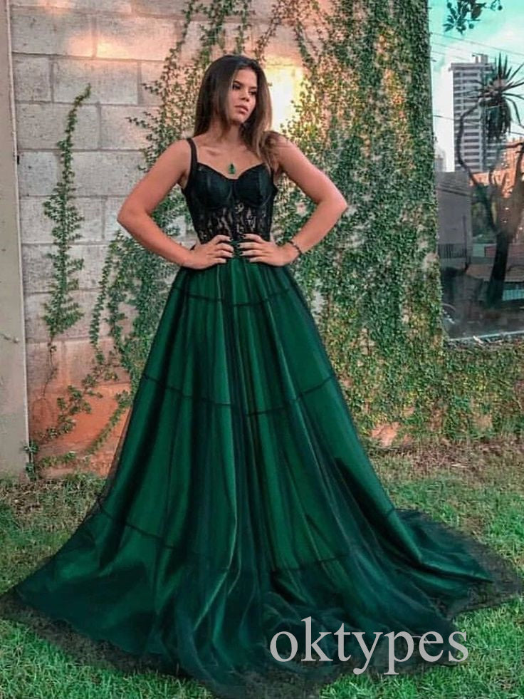 Dark Green Sweetheart Sleeveless A-line Long Women Prom Dresses PDS1277