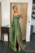 Classy Emerald Spaghetti Strap Side Slit Ruffle A-Line Women Floor-Length Prom Dresses PDS1229