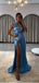 Sexy Spaghetti Strap Criss-Cross Blue Satin Floor-Length Prom Dresses PDS1171