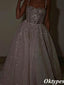 Sparkly Sliver Spaghetti Straps Sweetheart Sequin Floor-Length A-Line Formal Dresses, PDS1057