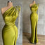 Unique Emerald One Shoulder Beading Side Slit Floor-Length Prom Dresses PDS1134