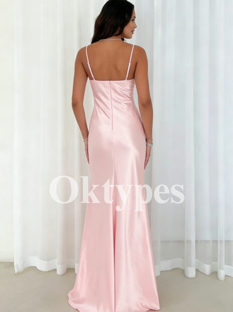 Simple Pink Evening Gowns Long Women Prom Dresses Maxi Lace Satin Chic Graduation Dresses