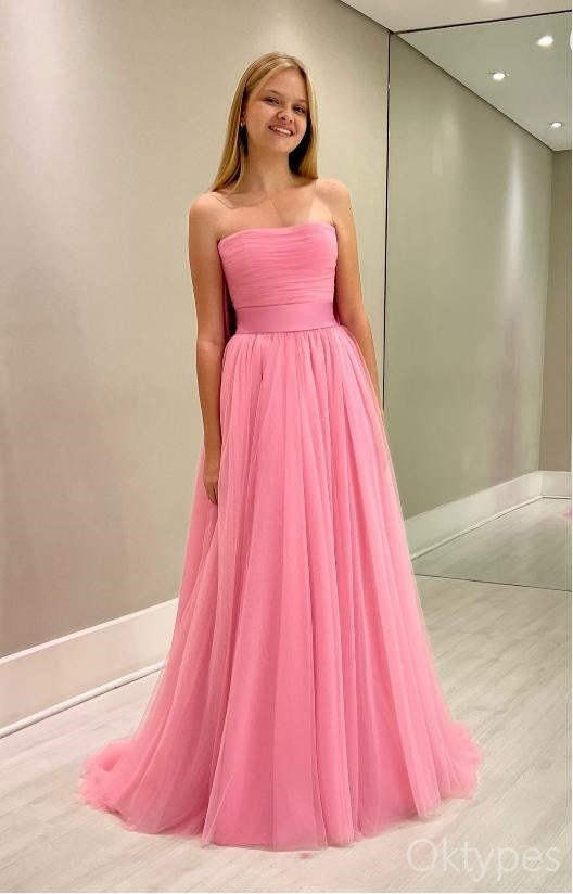 Cute Pink Strapless Empire Bow Tulle Floor-Length Women Prom Dresses PDS1239