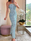 Sparkly Sky-Blue Spaghetti Strap Sheath Floor-Length Women Prom Dresses PDS1247