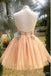 Orange Halter Appliqued Tulle Sexy Women Mini Dresses Homecoming Dresses, PDS0557