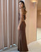 Charming Brown Chocolate Spaghetti Strap Floor-Length Prom Dresses PDS1096