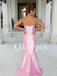 Mermaid Pink Evening Gowns Long Women Prom Dresses Satin Sequin Cocktail Dress Formal