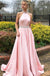 Pink Cute Halter Beaded Backless Criss-Cross A-Line Women Floor-Length Prom Dresses PDS1230