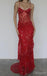 Red Appliqued Spaghetti Strap See Though Floor-Length Prom Dresses PDS1185