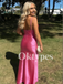 Hot Pink Satin Prom Dress with 3D Rosette and Sexy Bows and High Slit 2026 Strapless