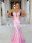 Mermaid Pink Evening Gowns Long Women Prom Dresses Satin Sequin Cocktail Dress Formal