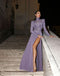 Purple Full Sleeve Side Slit High Neck Floor-Length Prom Dresses PDS1120