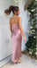 Sexy Pink One Shoulder Satin Sheath Floor-Length Prom Dresses PDS1170