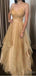 Sexy N-Veck Spaghetti Strap Champagne Floor-Length Prom Dresses PDS1167