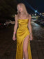 Elegant Yellow Cowl Side Slit Mermaid Evening Dresses, PDS1064