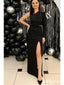 Classy Black Side Slit One Shoulder Mermaid Party Dresses PDS1079