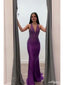 Women Elegant Orchid Deep-V-Neck Long Mermaid Evening Dresses PDS1072