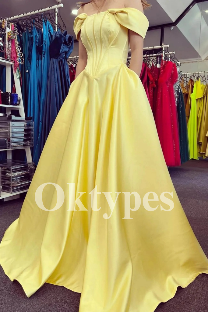 Trending Prom Dresses 2026 Elegant Satin A-Line Tiered Ruffle Gown Off Shoulder