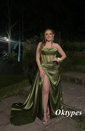 Sexy Clover Soft Satin Sweetheart Side Slit Mermaid Long Prom Dresses, PDS1030