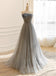 Sparkly Tulle Sliver A-Line Strapless Floor-Length Prom Dresses PDS1105