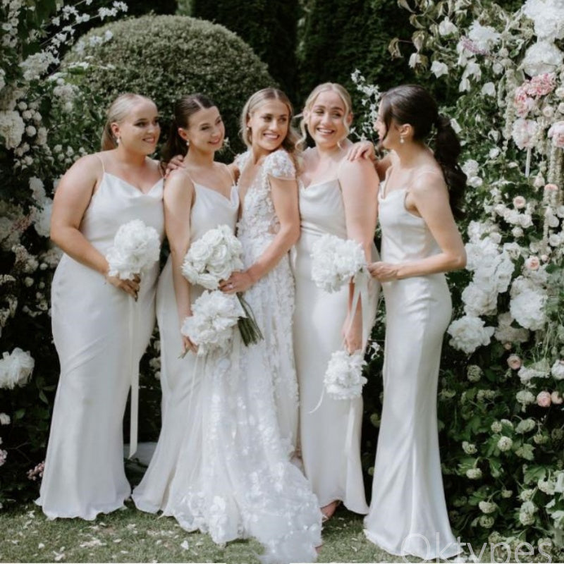 Simple Satin Cowl Spaghetti Strap Mermaid Bridesmaid Dresses Online, B Oktypes Simple Satin Cowl Spaghetti Strap Mermaid Bridesmaid Dresses Online, B Oktypes