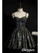 Sexy Black Satin Spaghetti Straps A-Line Mini Dresses/ Homecoming Dresses With Appliques, PDS0541
