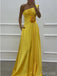 Simple A-Line Empire Flower One Shoulder Yellow Women Floor-Length Prom Dresses PDS1198