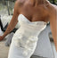 Elegant Flower Whiter Strapless Mermaid Floor-Length Prom Dresses PDS1153