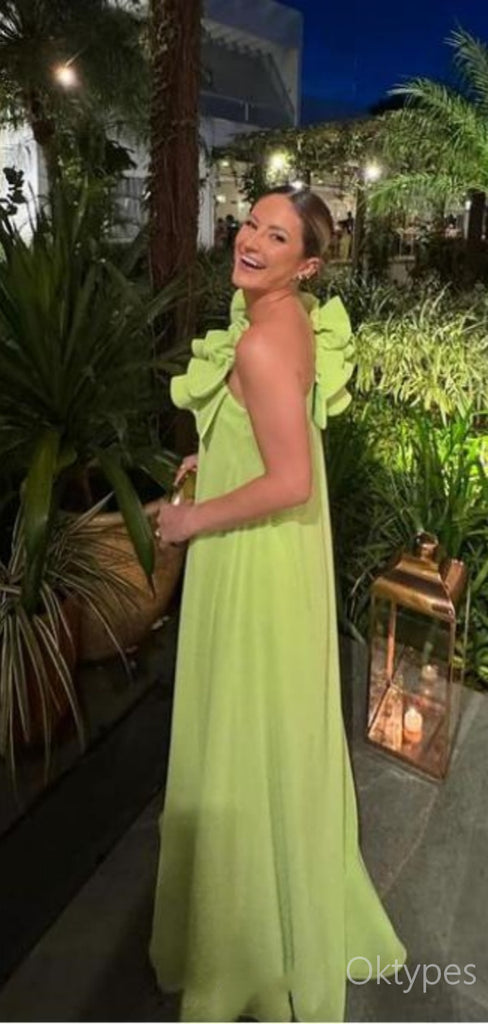 Alluring Green One Shoulder Flower Sheath Floor-Length Women Prom Dresses PDS1253