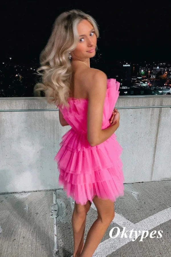 Sexy Barbie PInk Tulle Sweetheart A-Line Mini Dresses/ Homecoming Dresses, PDS0537