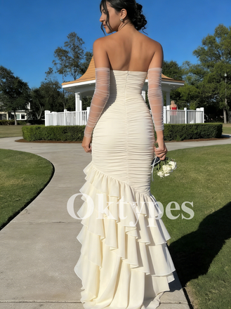 Champagne Ruched Prom Dress with Tiered Ruffles Trending 2026 Prom Styles Bodycon Formal Gown