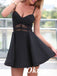 Sexy Black Chiffon Spaghetti Straps V-Neck A-Line Mini Dresses/ Homecoming Dresses With Lace,PDS0528