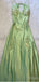 Green Appliqued V-Neck Spaghetti Strap Floor-Length Prom Dresses PDS1183