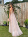 Coral Cute V-Neck Spaghetti Strap A-Line Appliqued Floor-Length Prom Dresses PDS1092