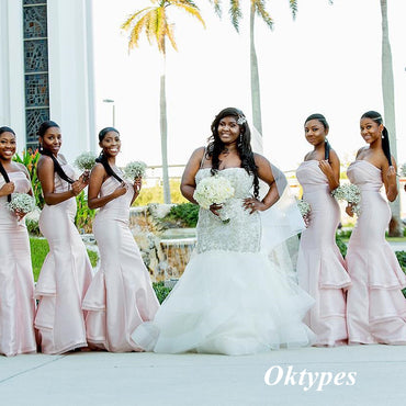 Sexy Blushing-Pink Soft Satin Sweetheart Mermaid Floor Length Bridesmaid Dresses, BDS0345