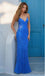 Sparkly Blue V-Neck Appliqued Spaghetti Strap Floor-Length Prom Dresses PDS1132