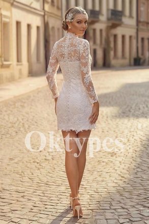 High Neck Short Bridal Dress - Vintage Inspired Lace Wedding Gown