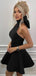 Black Halter Bow Elegant A-Line Women Mini Dresses Homecoming Dresses, PDS0577