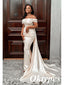 Elegant Satin Off Shoulder Sleeveless Mermaid Long Prom Dresses With Train, PDS1007