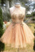 Orange Halter Appliqued Tulle Sexy Women Mini Dresses Homecoming Dresses, PDS0557