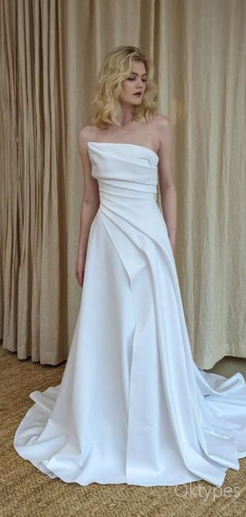 White Satin Cozy Strapless Trailing Floor-Length Prom Dresses PDS1188