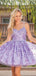 Elegant Appliqued Purple Spaghetti Strap A-Line Women Mini Dresses Homecoming Dresses, PDS0575