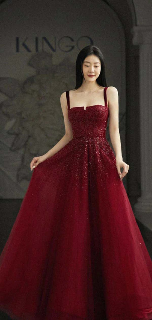 Elegant Regency Red Applique A-Line Formal Dresses, PDS1059