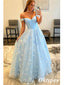 Elegant Satin And Tulle Off Shoulder Sleeveless A-Line Long Prom Dresses, PDS1003