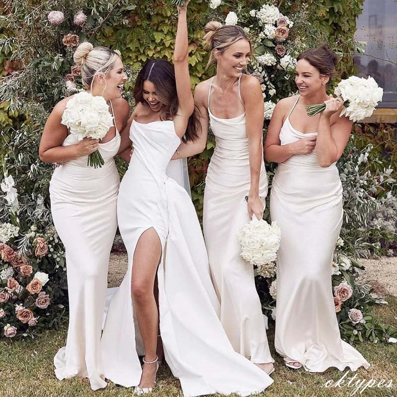 Mismatched Off-White Spaghetti Strap Cowl Long Bridesmaid Dresses Onli Oktypes Mismatched Off-White Spaghetti Strap Cowl Long Bridesmaid Dresses Onli Oktypes