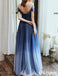 Elegant Blue Beading Illusion A-Line Long  Evening Dresses, PDS1046